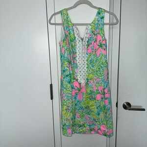 Lilly Pulitzer Floral Sleeveless Shift Dress Pink green blue white lace size 0